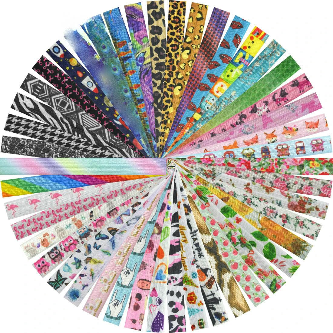 Elástico estampado de 15 mm (5/8") para doblar, banda de satén con diseño floral arcoíris de licra, para el pelo, para coser, 2,5 o 10 yardas - B-27-15 mm - 100 yardas