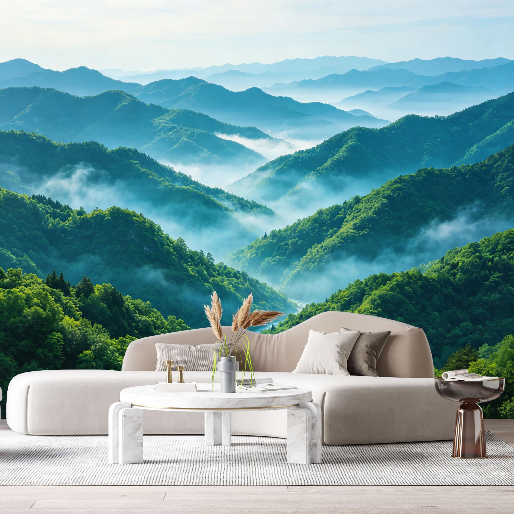 Custom Size Wall Murals Mountain Lake Landscape Forest Mist Valley SelfAdhesive Wall Fabric Removable Large Wallpaper for Photo Living Room Interior Decor Wall Art
