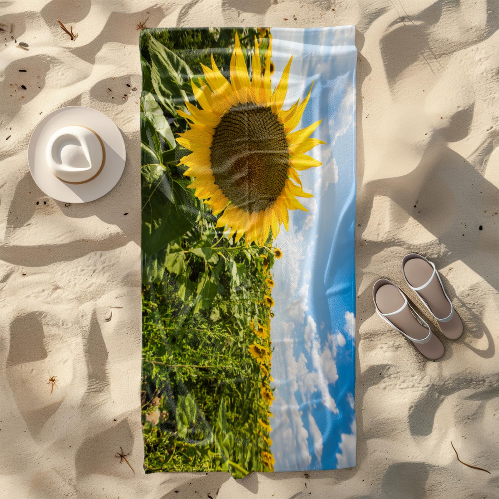 Toalla Playa Flores Amarillas Toallas Baño Grandes Suave Toalla Microfibra Sin Arena Toallas de Baño Piscina Ducha Absorbente Secado Rápido Beach Towel para Viajes, Natación, Camping 100x200cm