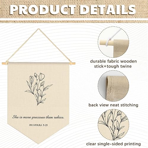 Miniatura 3 de 3 piezas de versículo bíblico de las Escrituras cristianas, decoración botánica cristiana, banderín colgante, banderín, carteles florales de pared