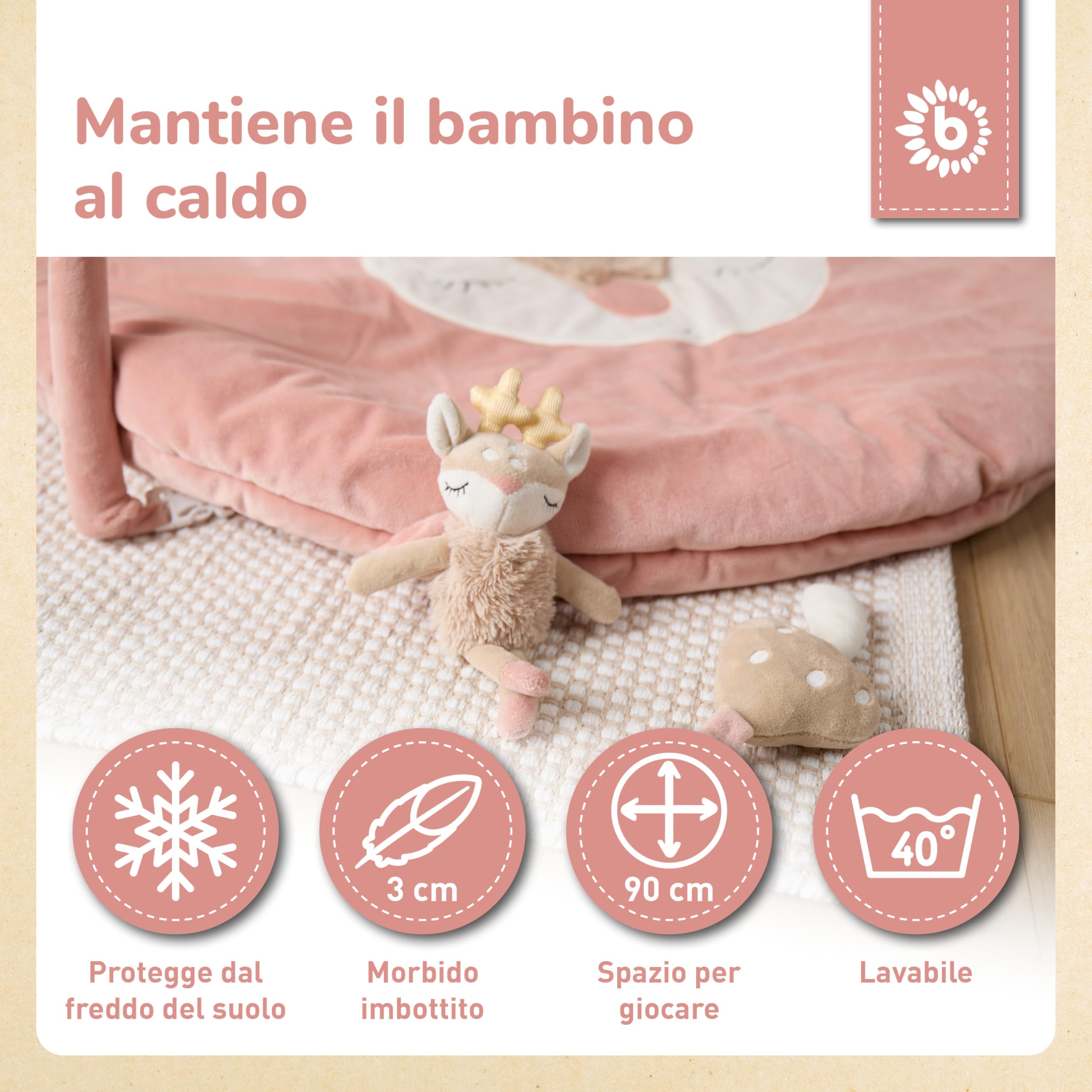 Bieco Tappeto Gioco con Arco Attività Cerbiatto Ella | Tappeto Sensoriale | Palestrina Neonato con Arco Giochi | Tappetino attività neonato
