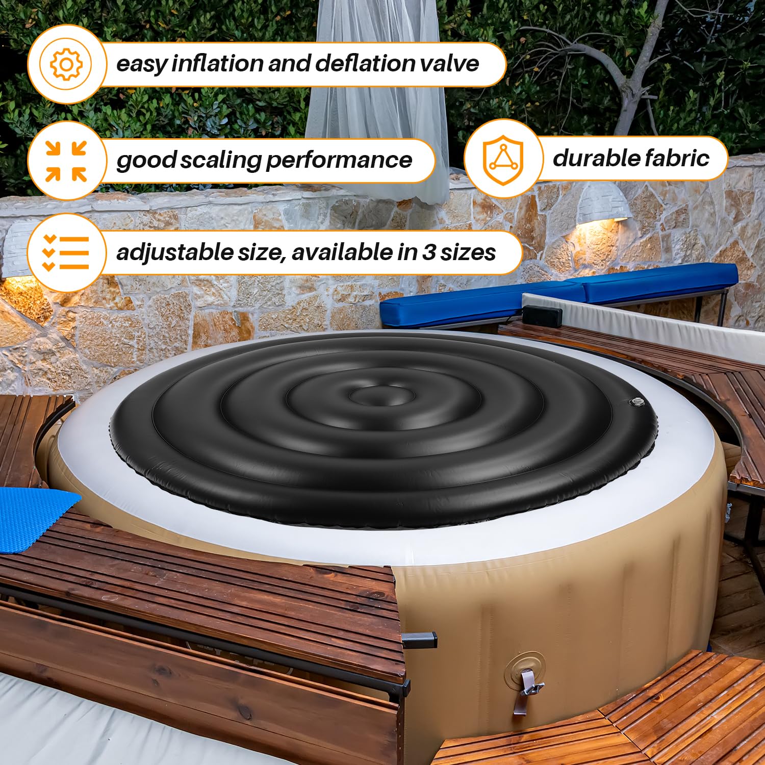 Tissting Couverture Isolante pour Spa Gonflable - Ø165cm Économie d'Énergie Protection Eau et Intempéries pour Piscines et Extérieurs (sans poignée)