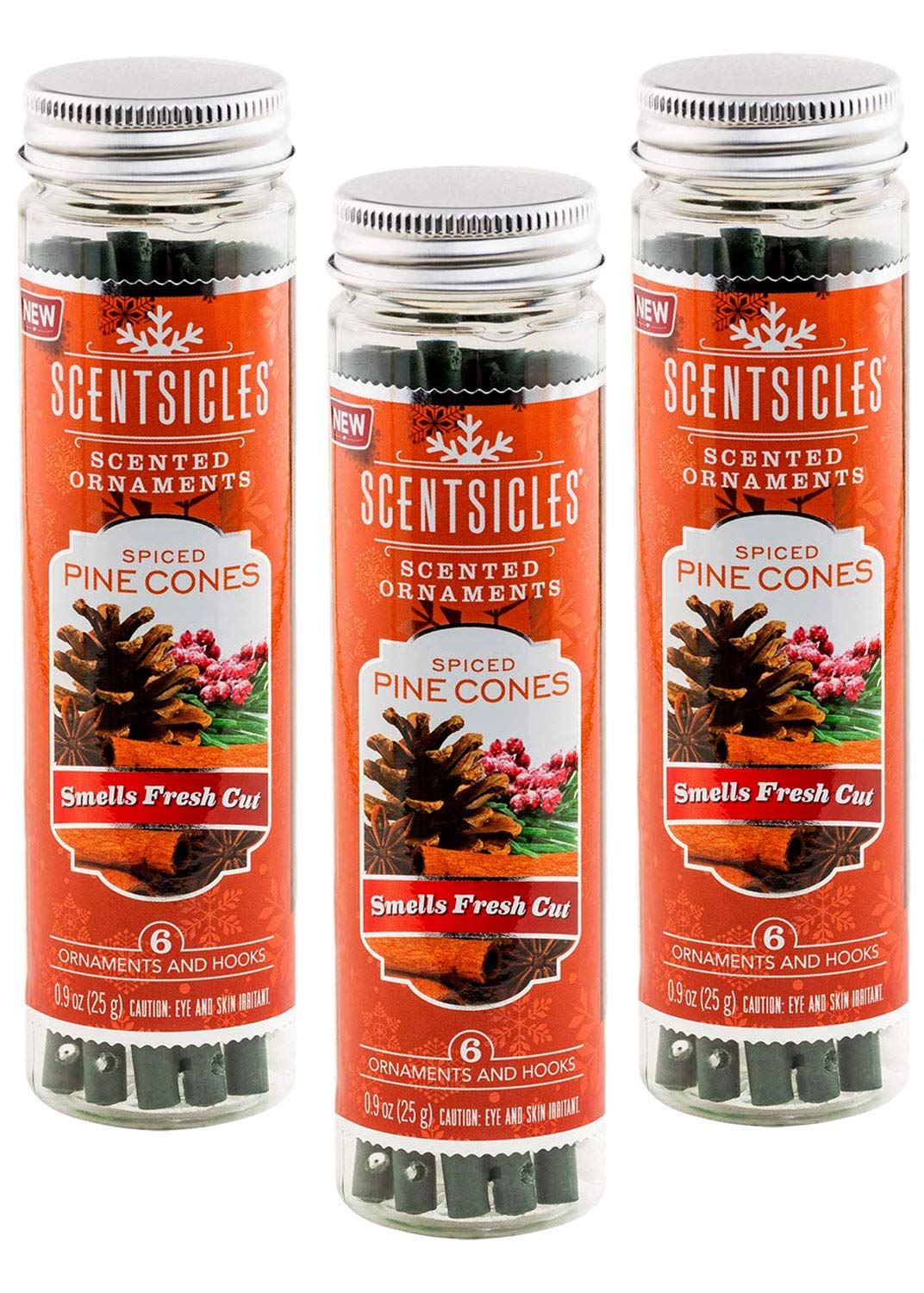 Scentsicles Spiced Pine Scented Ornaments with Hooks - 3 Bottles (18 Sticks)