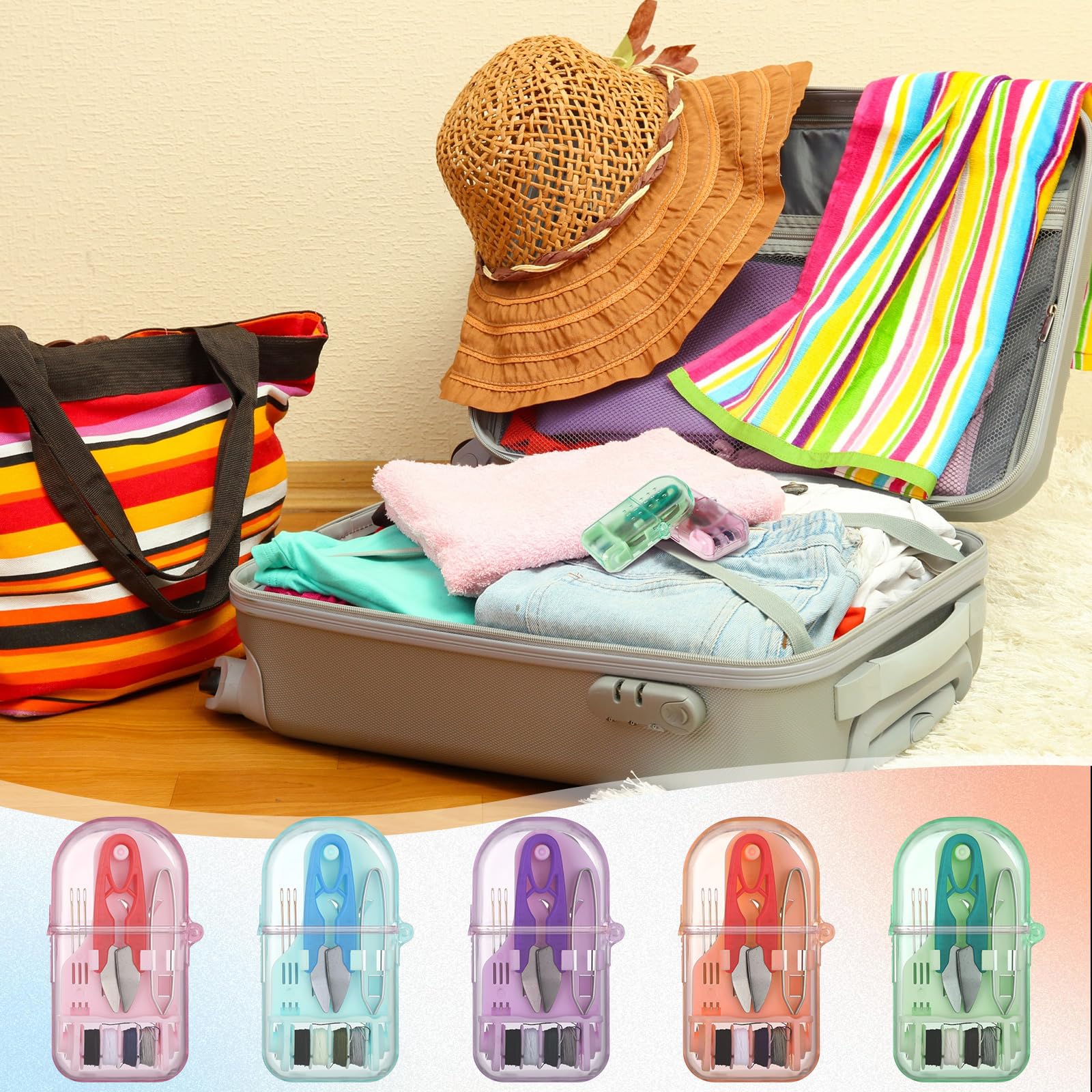 Solsew Mini kit de costura de viaje de 10 piezas, a granel, portátil, pequeño, kit de costura de emergencia, mini caja de costura para principiantes, viajeros, hoteles, caridad, sin hogar, regalo de