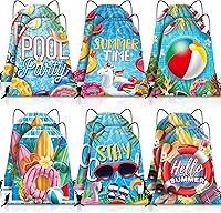 Vista 1 de Kacctyen 12 bolsas con cordón para piscina, playa, mochila con cordón de verano, bolsa de cumpleaños, decoración de fiesta de piscina (clásica)