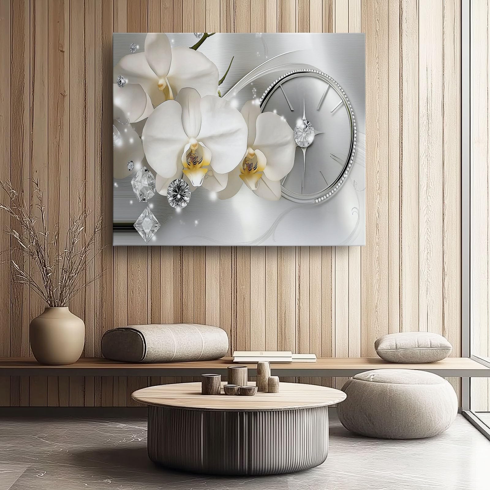 Moderno Elegante Fiori Diamanti Stampe Su Tela Bianco Quadro Moderno Soggiorno Decorazioni Camera Da Letto Bagno Cucina Ufficio Sala Da Pranzo Bar 100 x 70 cm Senza Cornice