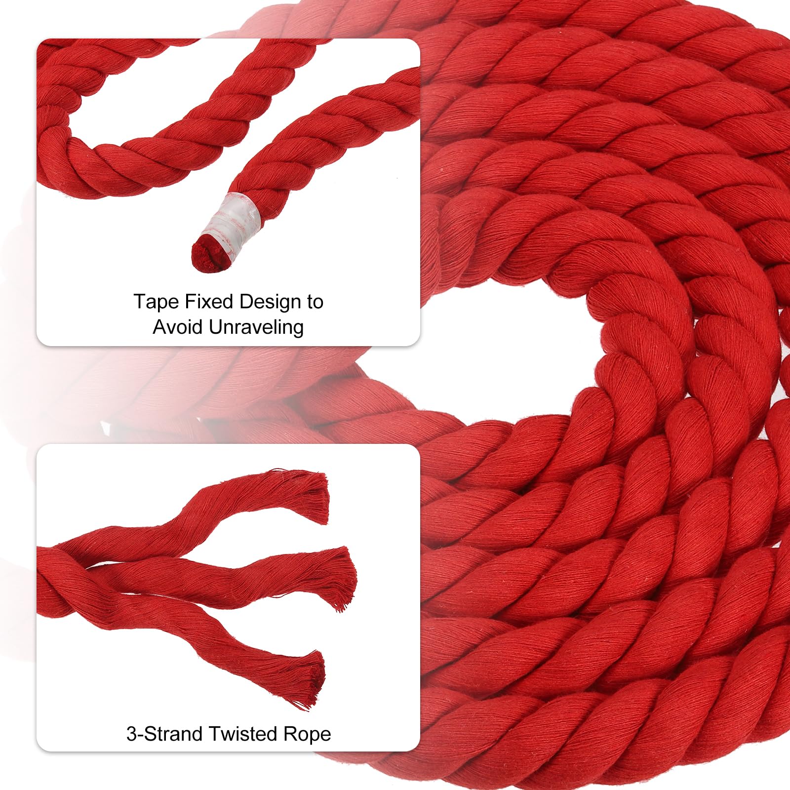 PATIKIL 1/2 Pollice x 50 Piedi Corda Di Cotone Naturale Intrecciata 3 Trefoli Corda Di Cotone Spessa E Resistente Corda Per Tiro Fune Per Ringhiere Artigianato Decorazione Casa, Rosso