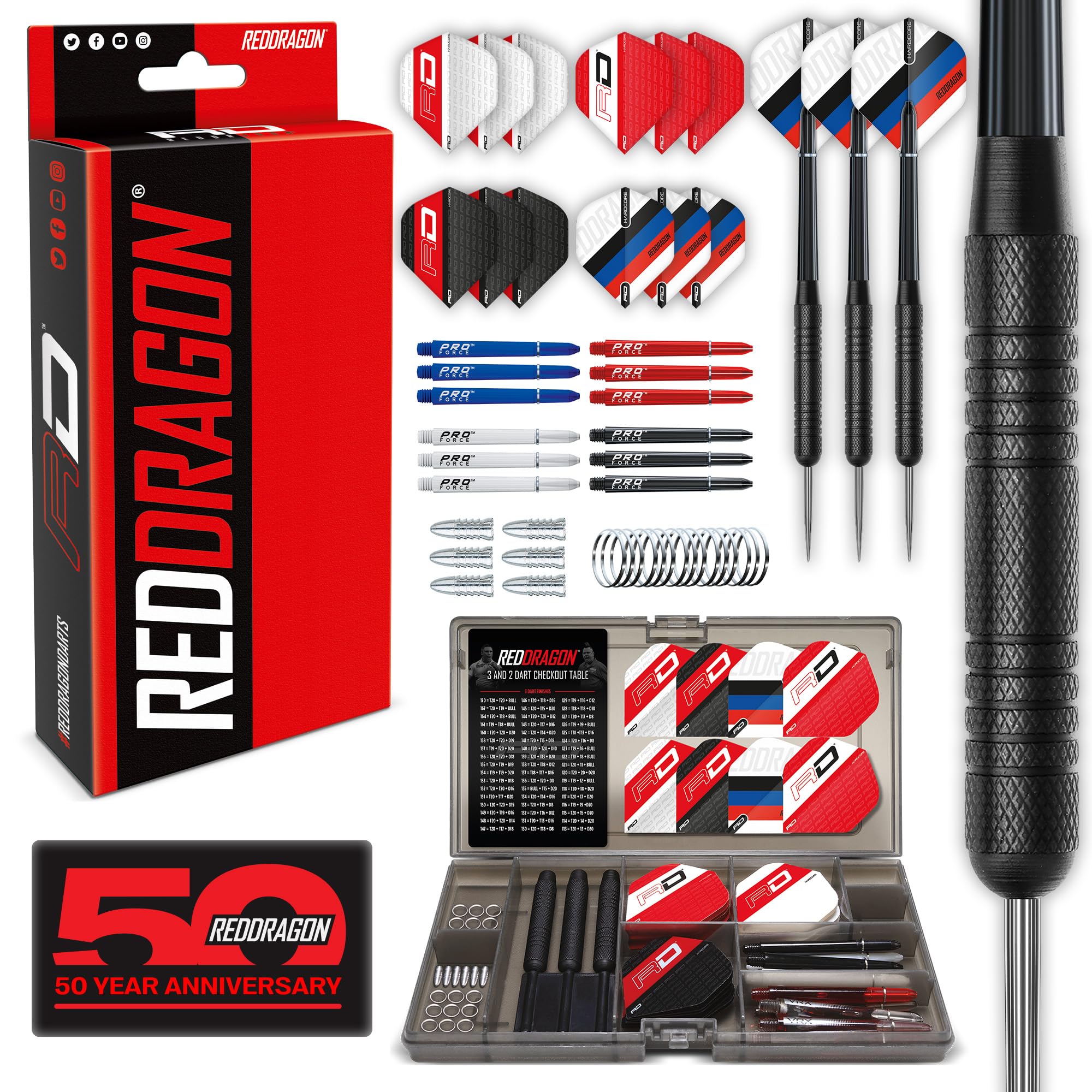 RED DRAGONUltimate 50 Piece Darts Set, Peter Wright Snakebite and Gerwyn Price