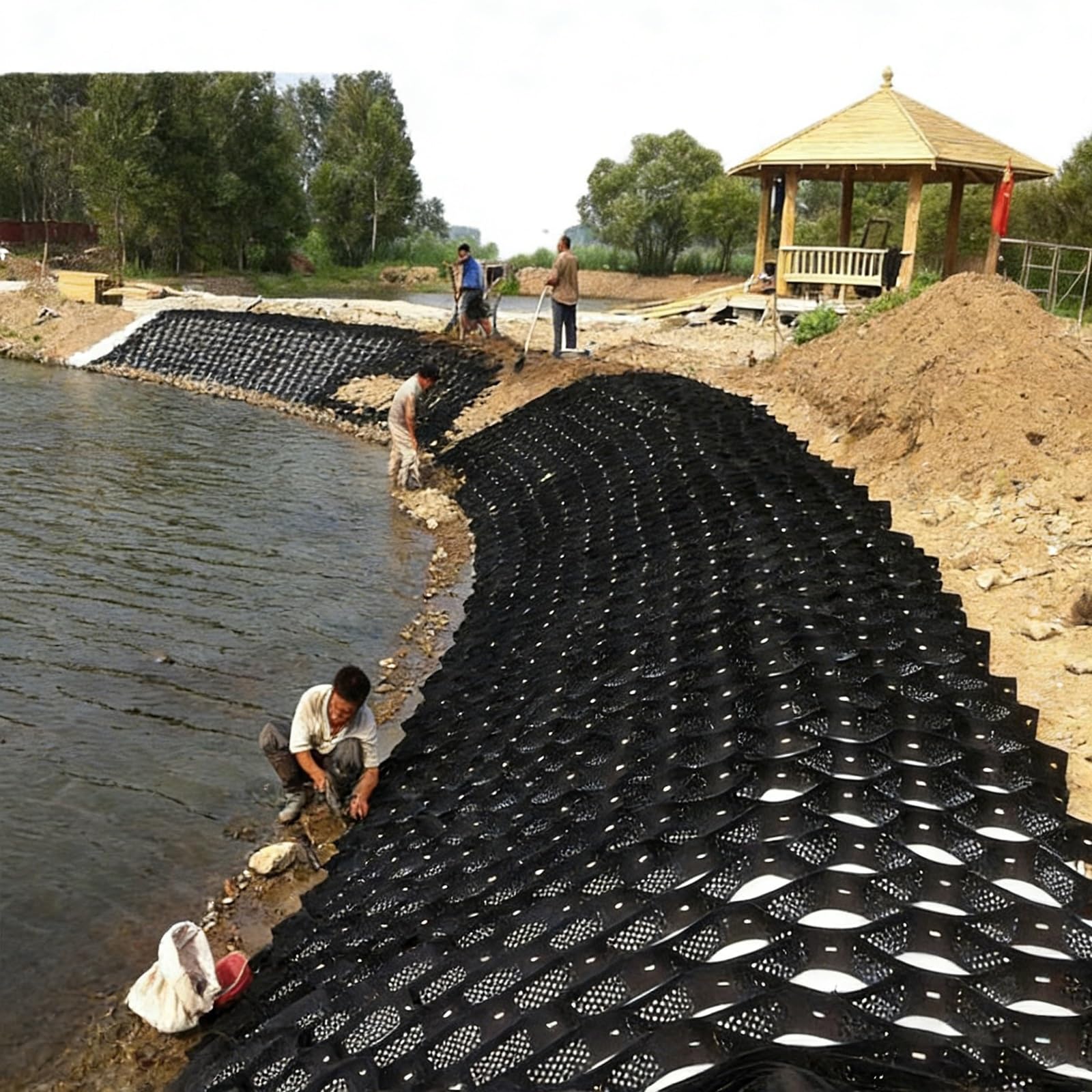 WQPMNYG Heavy-Duty Gravel Stabilizer Grid for Lawn & Retaining Wall - Geogrid Reinforcement with 20 Ground Anchors for Superior Soil Support & Drainage Solutions