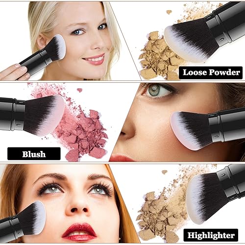 Miniatura 4 de Falliny Brocha de maquillaje retráctil Kabuki, brocha de maquillaje en ángulo de viaje para rubor, protector solar, bronceador, pulido, corrector,