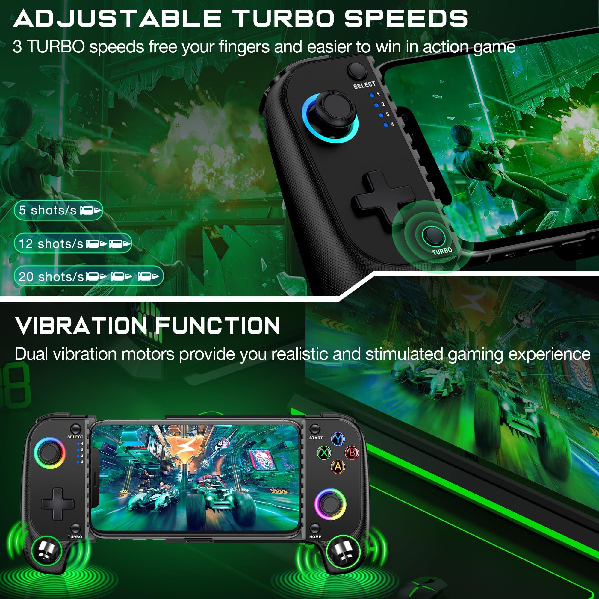 ALEEMTRY Handy Controller für iPhone, Smartphone Controller für Android mit Hall Effect Joystick Support Xbox Cloud/MFi Apple Arcade/Roblox