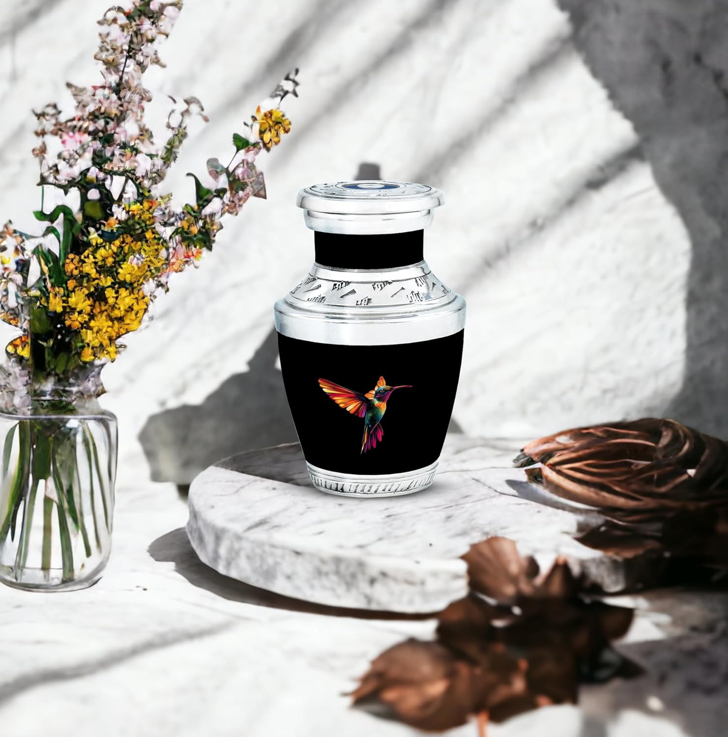 Red Humming Bird Urn Keepsake, Mini Urns for Human Ashes, Cremation Small Ash Container, Memorial Gift for Grandfather & Grandmother, Grey, 3 Inch