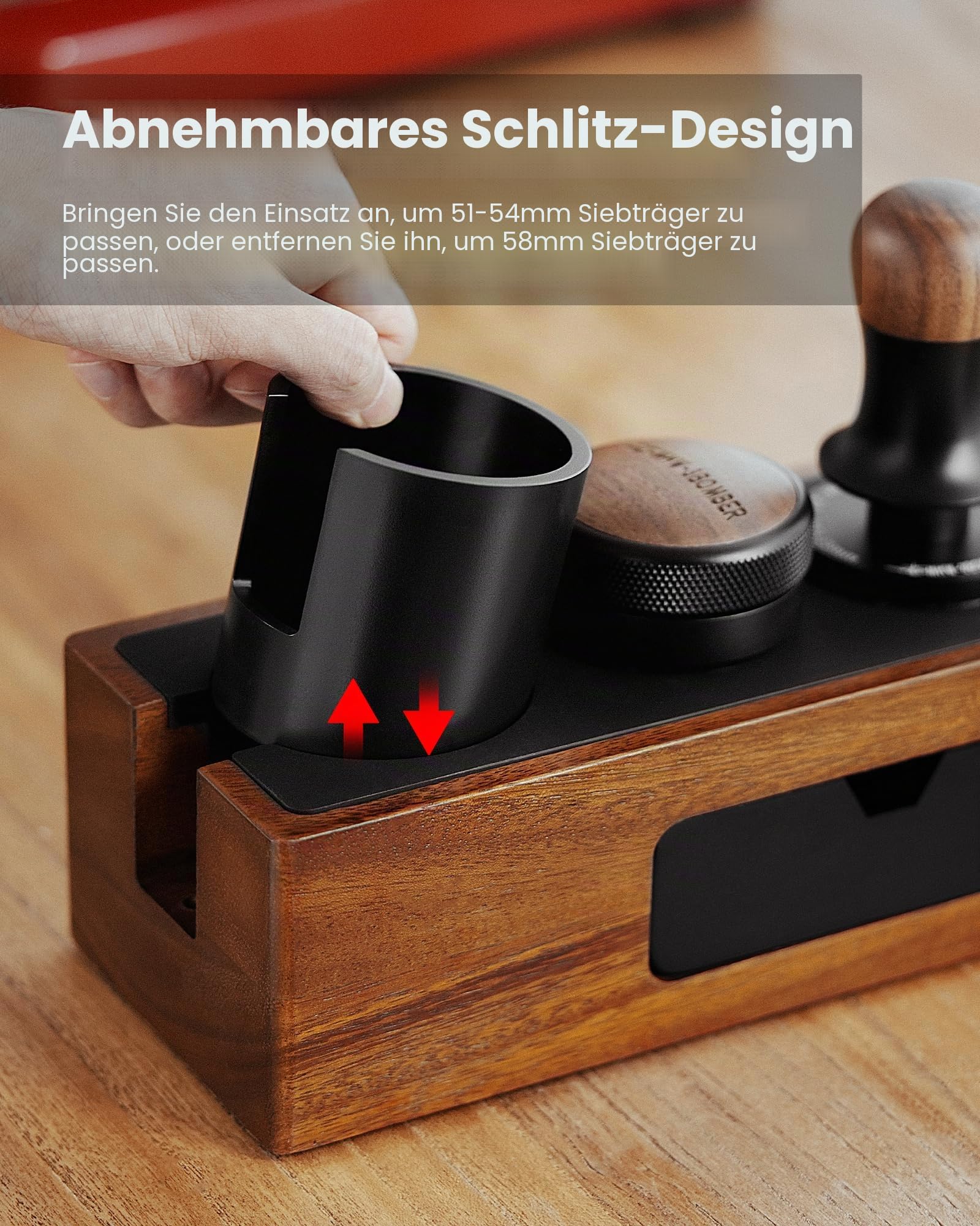 MHW-3BOMBER Espresso-Tampingstation, 4-in-1, Walnuss-Espresso-Organizer-Box mit magnetischer Schublade zur Aufbewahrung, 51–58 mm, Espresso-Stampfer, Verteiler, Siebträger und Espresso-Zubehör, CH6718