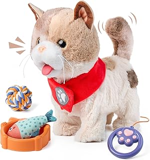 TUMAMA KIDS Electronic Pets, Cat Toy Children, Robot Cuddly Toy, Plush Toy, Cat, Walking, Singing, Tongue Licking, Lead Remote Control, Toy from 3 Years, Gift Girl Boy