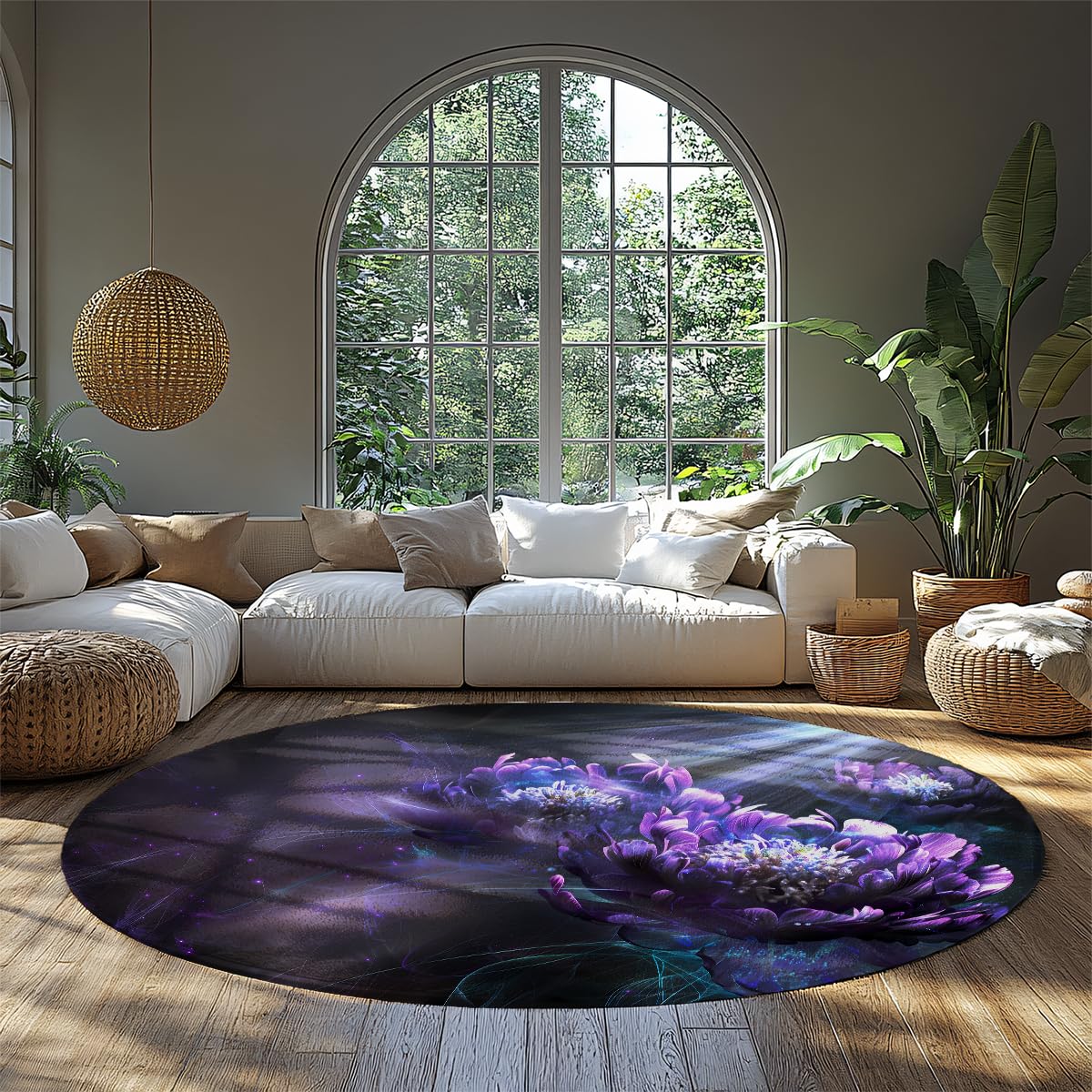 Tapis de cuisine antidérapant rond 200cm violet lavable pour sol salon et chambre