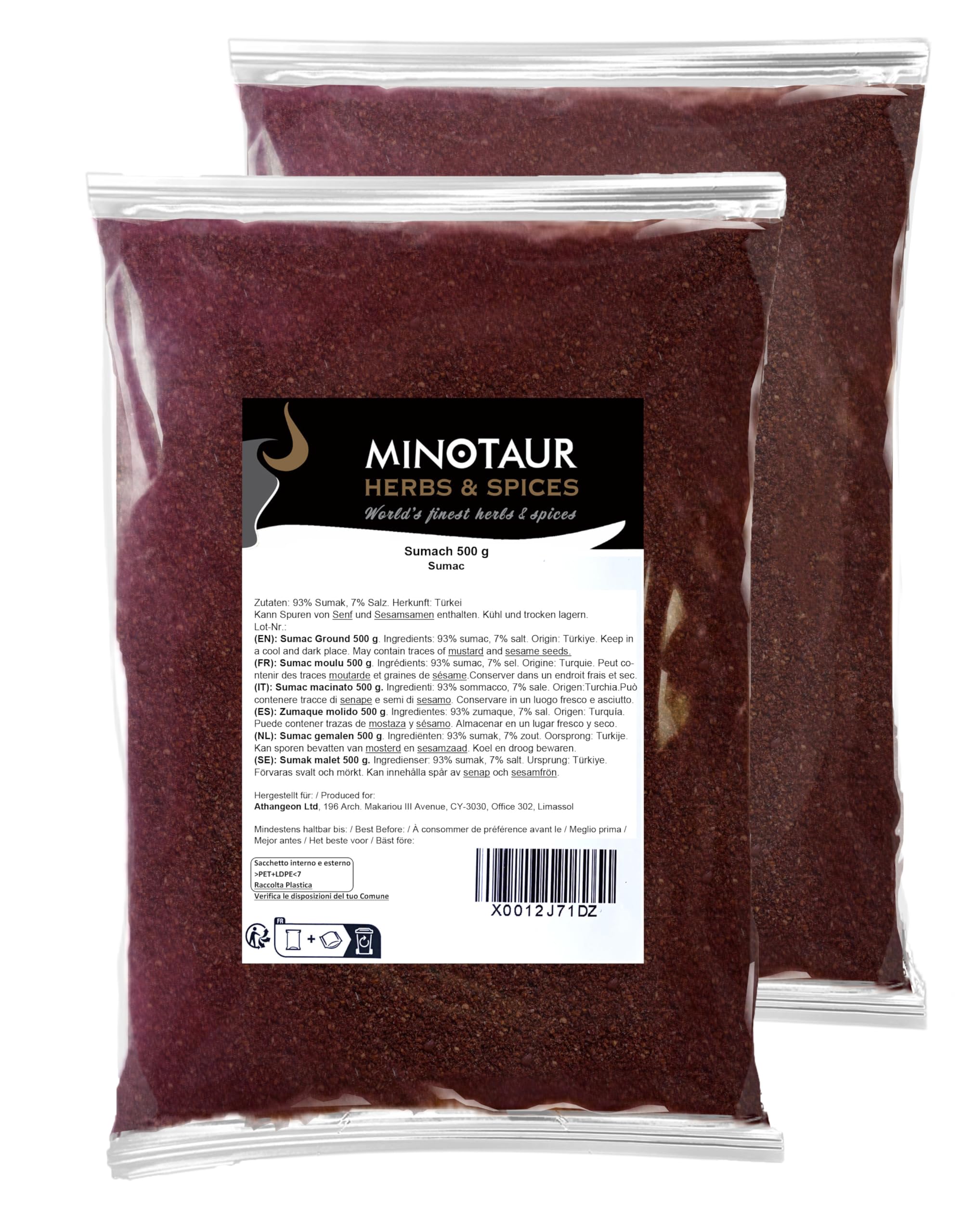 Minotaur Spices | Sumac 2 x 500g (1 kg) | Sommacco | Aceto Albero Spezia Polvere macinata
