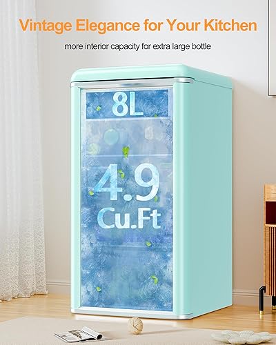 Miniatura 5 de Refrigerador retro de 3.4 pies cúbicos para bebidas pequeñas con doble puerta de vidrio templado, espacio de congelación de 8 litros, 120 latas de