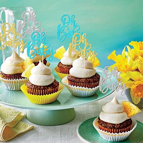 Miniatura 52 de 1 pieza de decoración de pastel Oh Baby Shower con purpurina para baby shower, bautismo, revelación de género de bebé, decoración de pastel