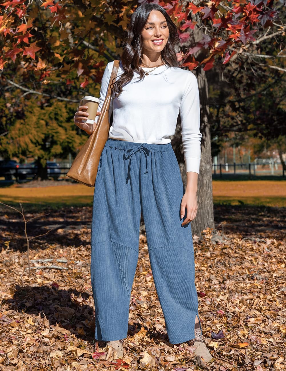 TARSE Womens Corduroy Harem Pants Casual Elastic Waist Wide Leg Pants Loose Fit Baggy Trousers with Pockets - Image 4