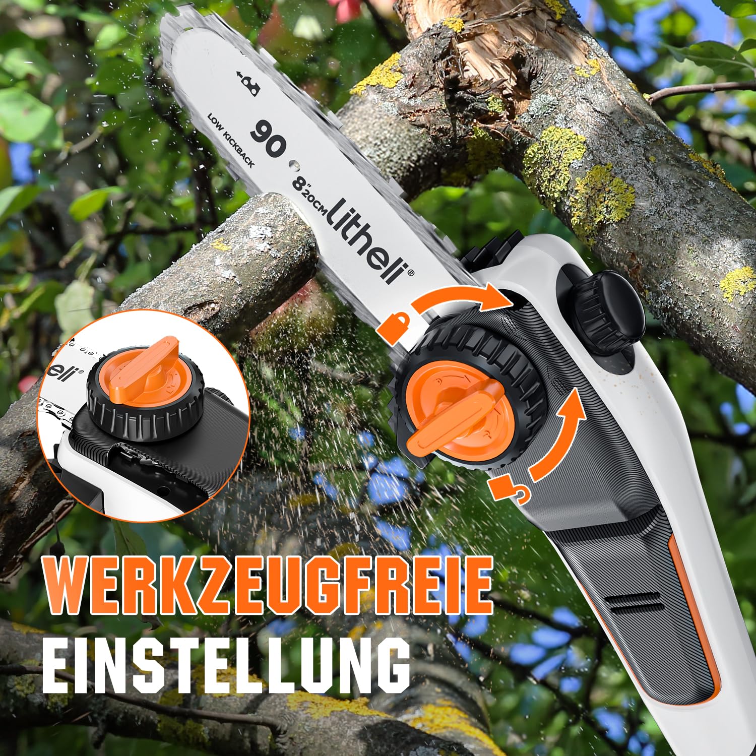 Litheli Stabheckenschere & Hochentaster mit zwei 2.0Ah Akkus, 47 cm Akku Teleskop Heckenschere, abwinkelbarer Kopf und Teleskopstiel zum Schneiden von Ästen, Trimmen.