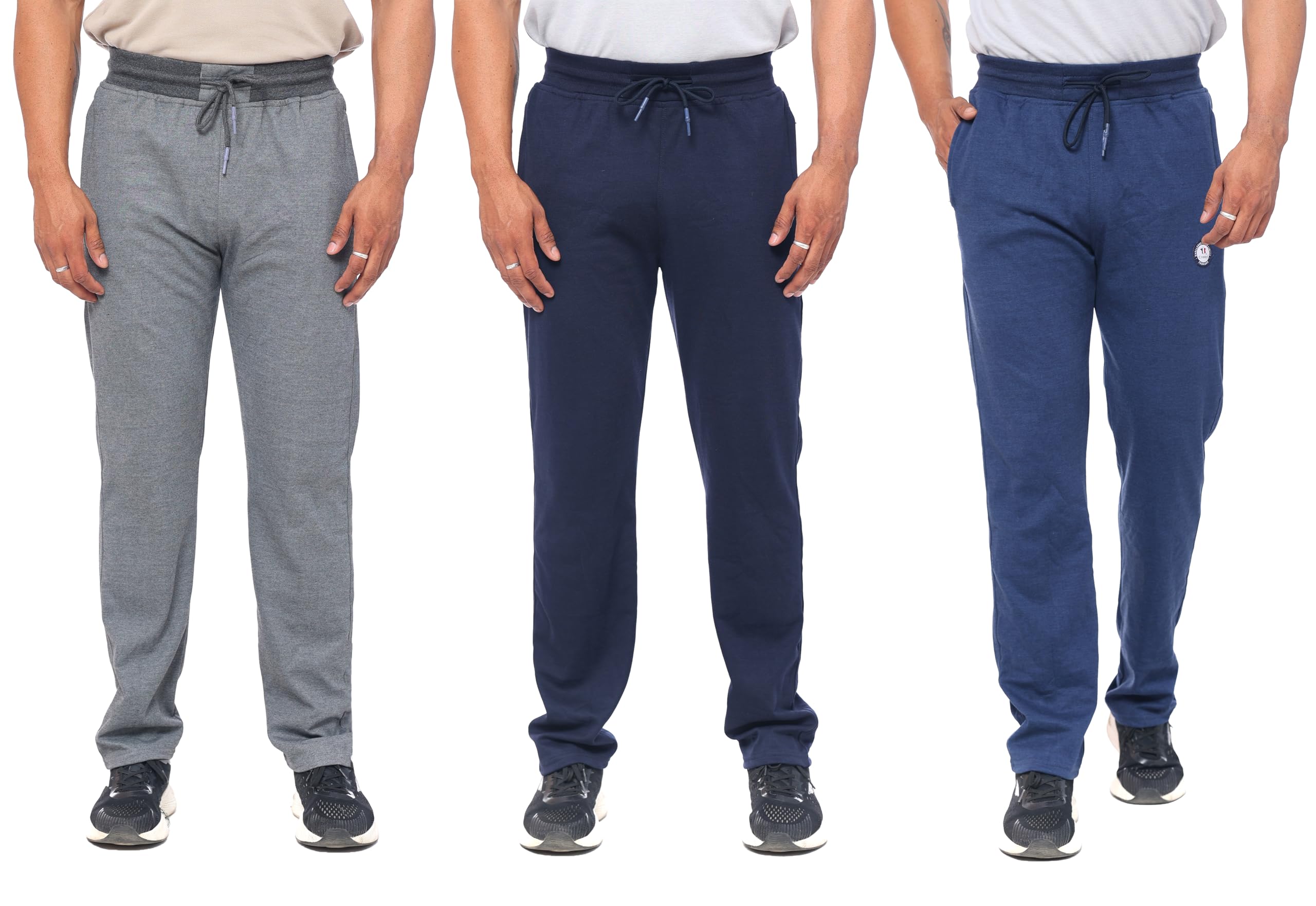 Track Pant Mens, Drawstring Closure, Rib Waist, Zip Side Pockets, Solid Design, Regular Fit -Combo (Pack of 3)-image-49