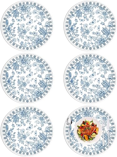 Tarklanda Juego de 6 manteles individuales redondos de plástico chinoiserie de 13.4 pulgadas, lavables, de vinilo, para interiores y exteriores,