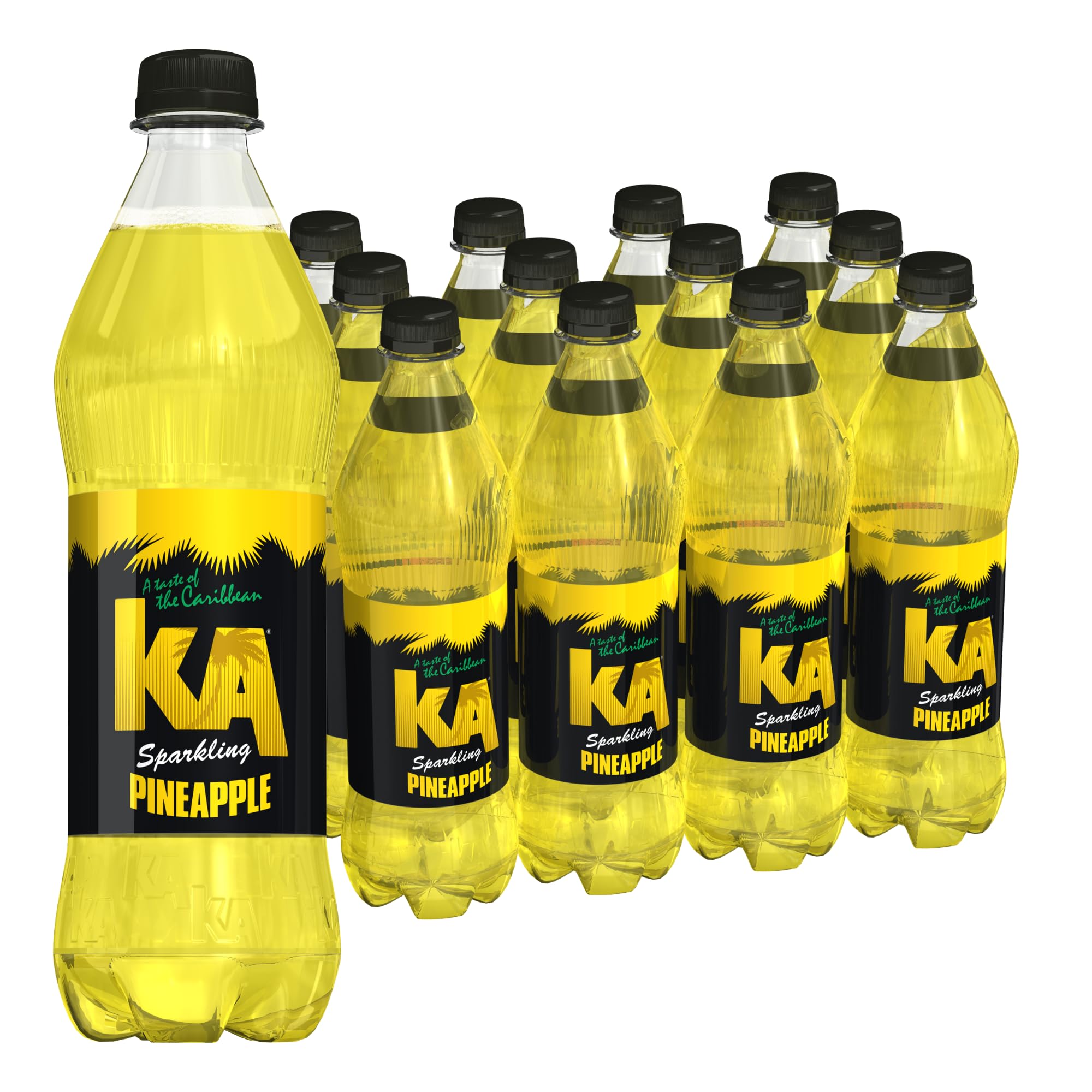KA Caribbean Pineapple Fizzy Drinks - Traditional & Authentic Caribbean Jamaican Style Sparkling Drink - Soft Drinks Multipack - Caribbean Pineapple Soda Drinks Bulk Pack - 12 x 500ml Bottles