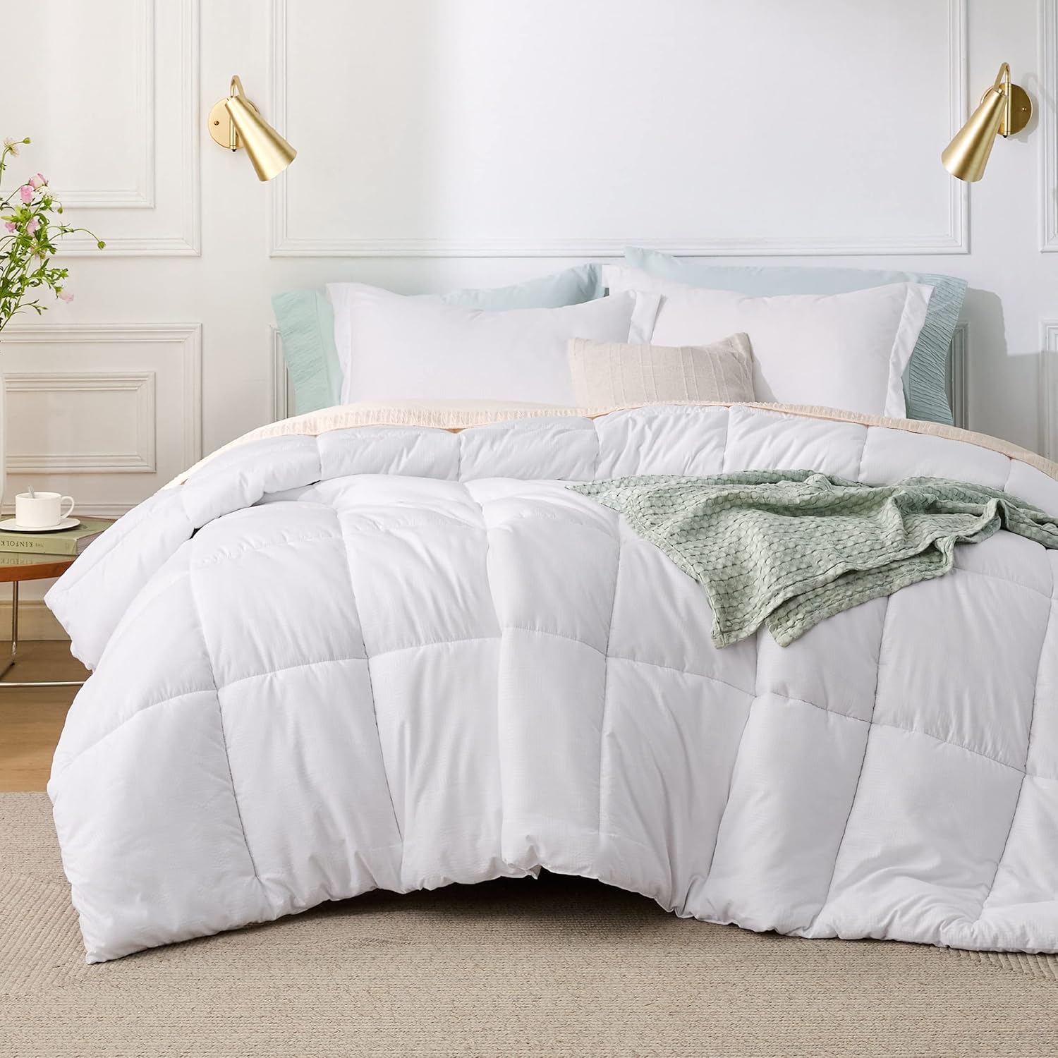 Comprar Bedsure White Queen Comforter Set White Basket Weave Pattern Down Alternative