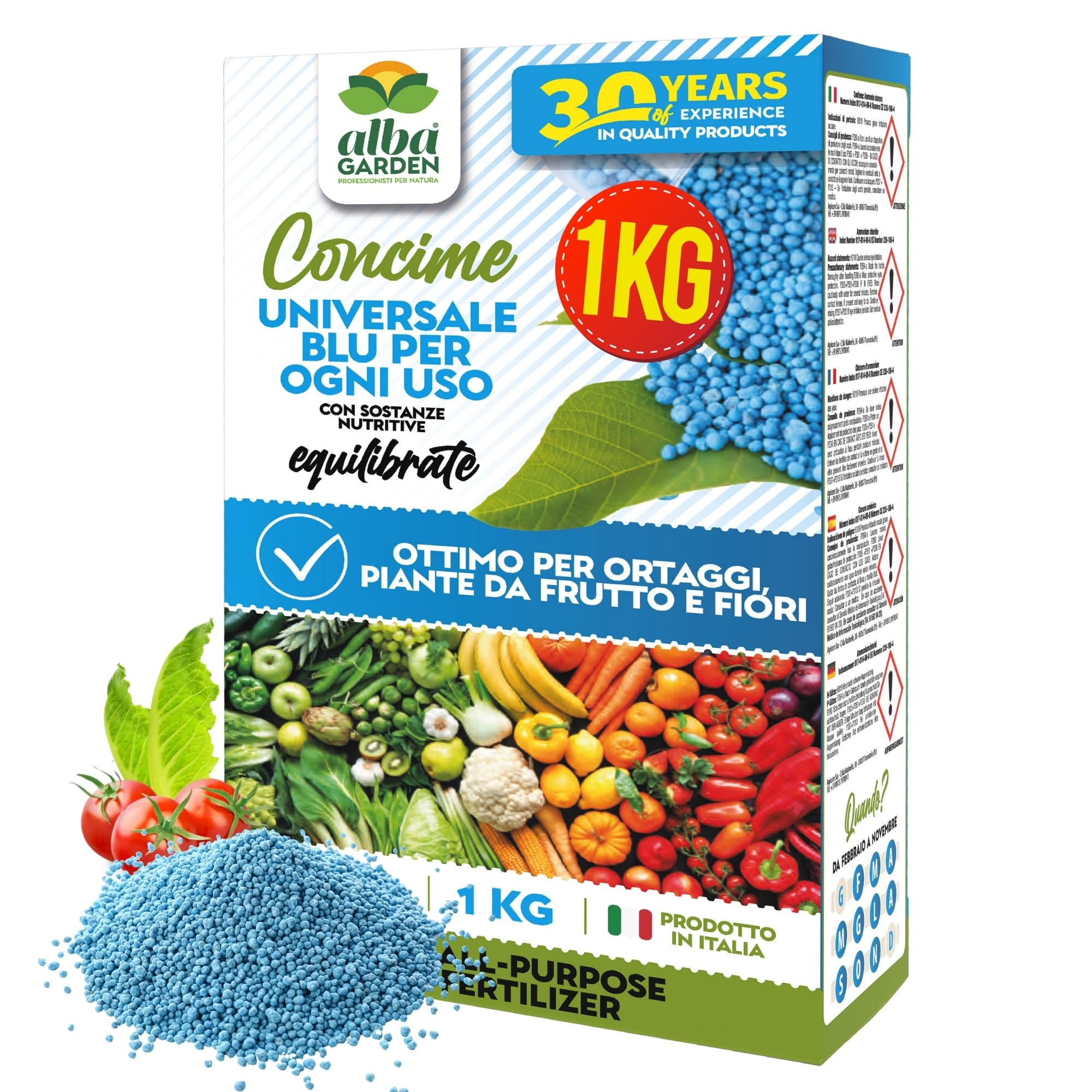 Albagarden - Concime Piante Universale Blu Granulare - 1 KG - Per Ortaggi, Piante Da Frutto e Fiori