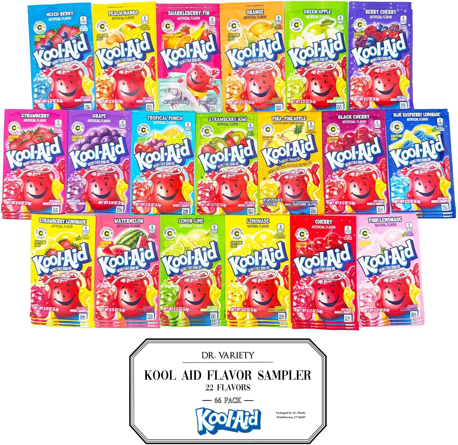 Kool Aid Packets Supreme Variety (22 Flavors, 66 Packets) - Drink Mix - Includes Blue Raspberry, Berry Cherry, Pink Lemonade, Sharkleberry Fin, and More! - By Dr. Variety