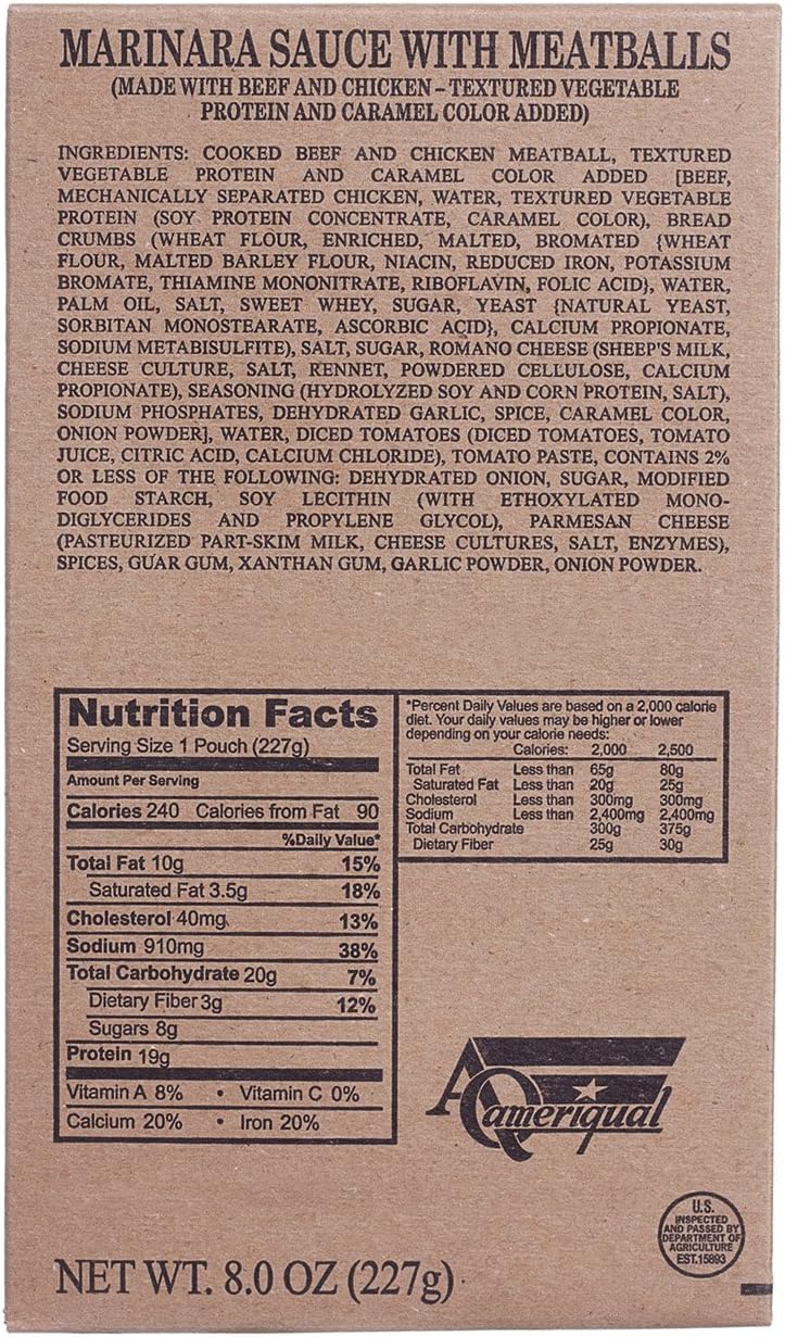Marinara Sauce with Meatballs MRE Camping Freeze Dried