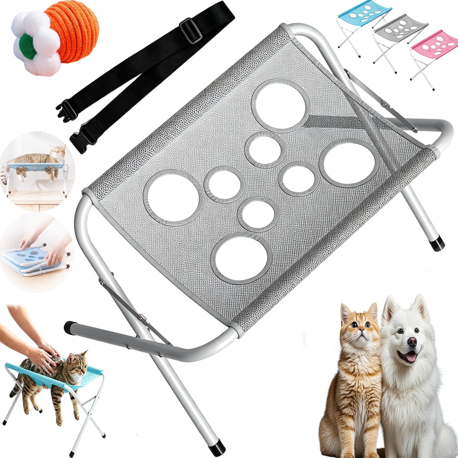 LMYDJW 2-in-1 Foldable Pet Grooming Bed, Pet Bathing Stand，Grey
