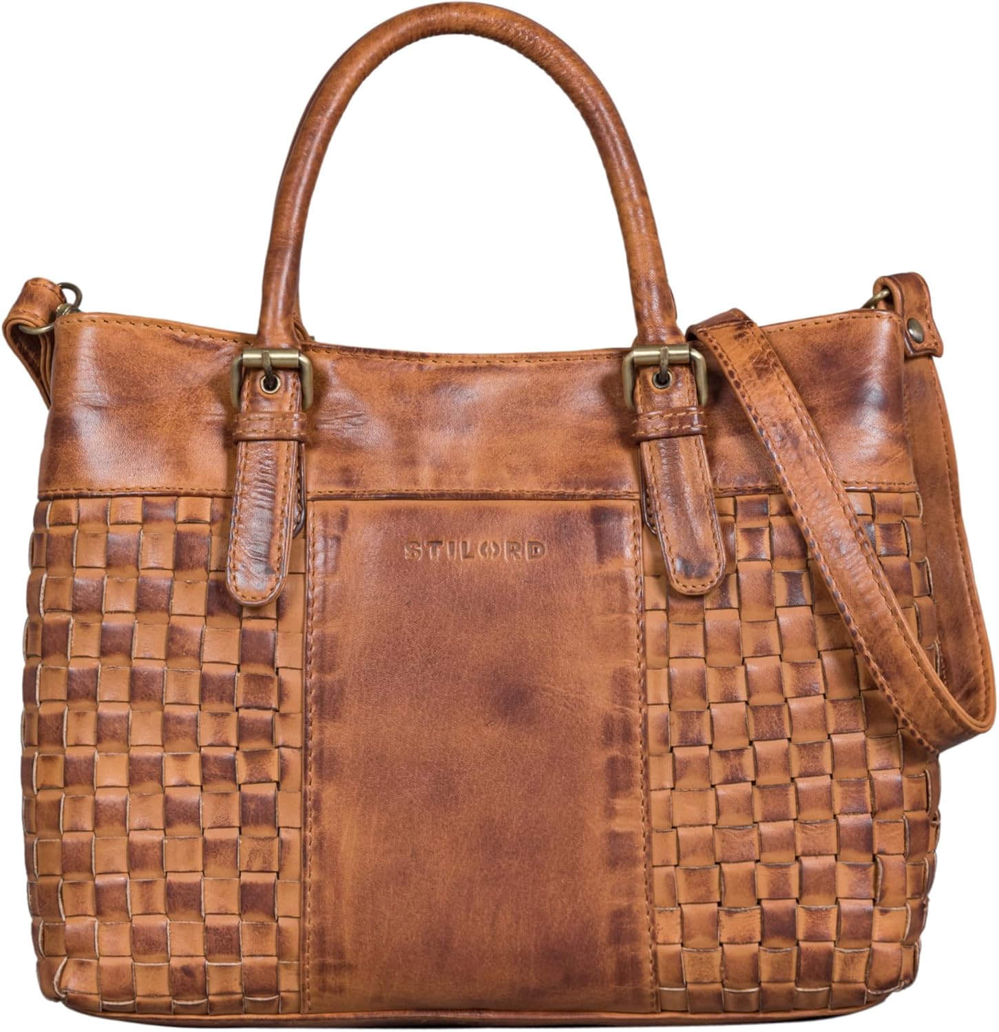 STILORD 'Mia' Kleine lederen handtas dames schoudertas vintage schoudertas om uit te gaan voor party disco vieringen vrije tijd elegant lederen tas gevlochten, Kleur:girona - bruin