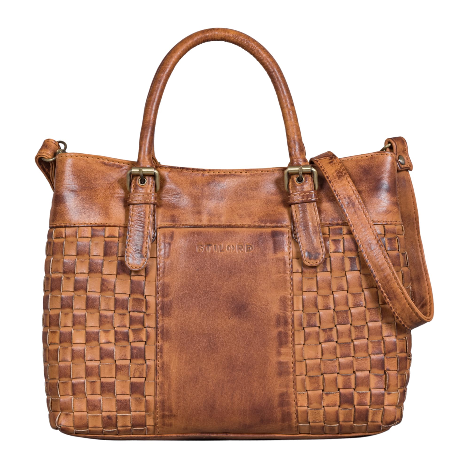 STILORD Daniela Moderno Bolso Piel Mujer con Aspecto Trenzado Bolso Bandolera para Señoras Tote Bag Bolso de Mano Cuero Auténtico Color:larino - marrón