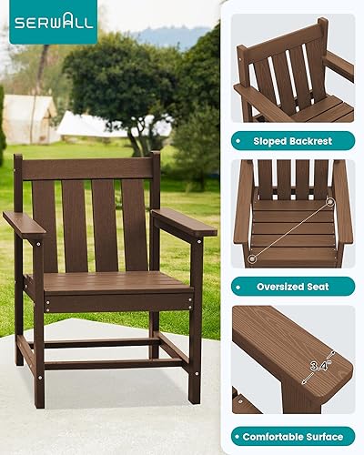 Miniatura 4 de SERWALL Juego de 3 piezas de sillas Adirondack para todo tipo de clima, con mesa auxiliar, material HDPE, muebles de patio al aire libre para