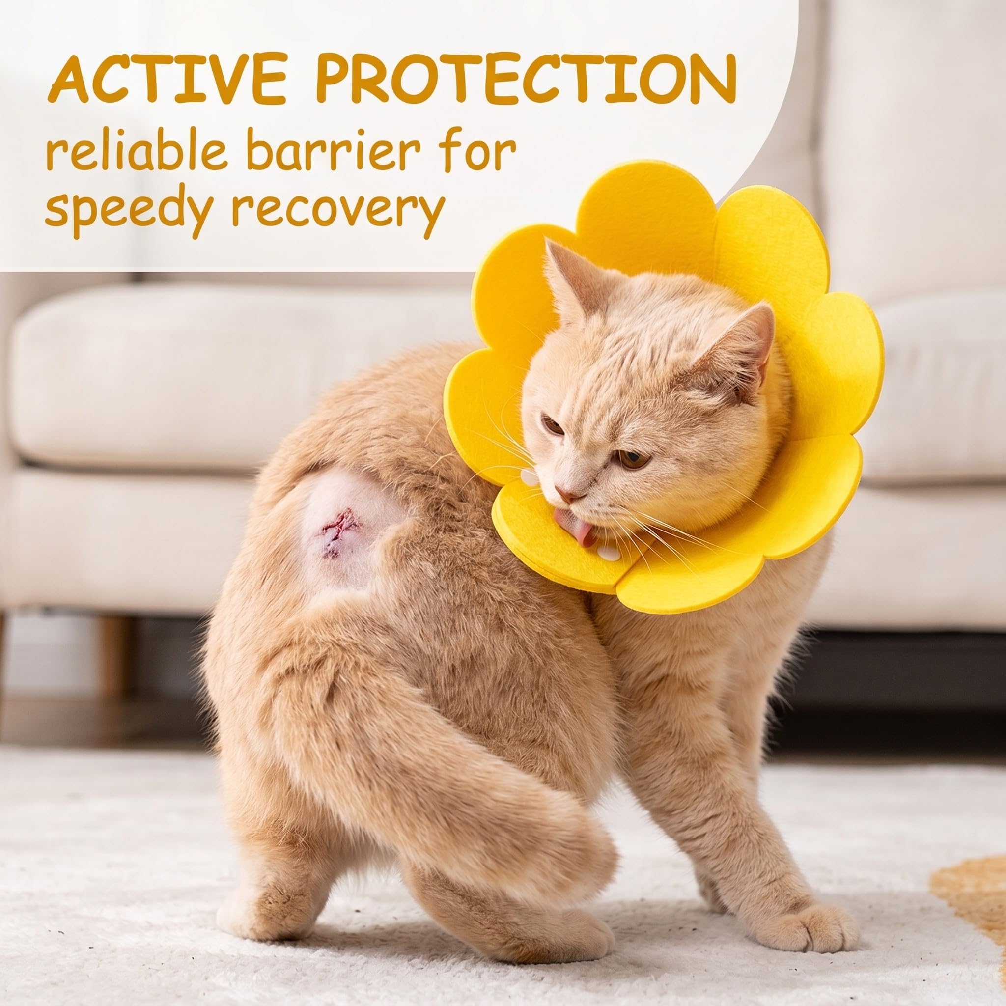 Collerette Chat Anti-Léchage Jaune, 1 Pièce Collier Élisabéthain Pour Chat 6-9Kg, Collier Médical Post-Opératoire Tournesol Doux