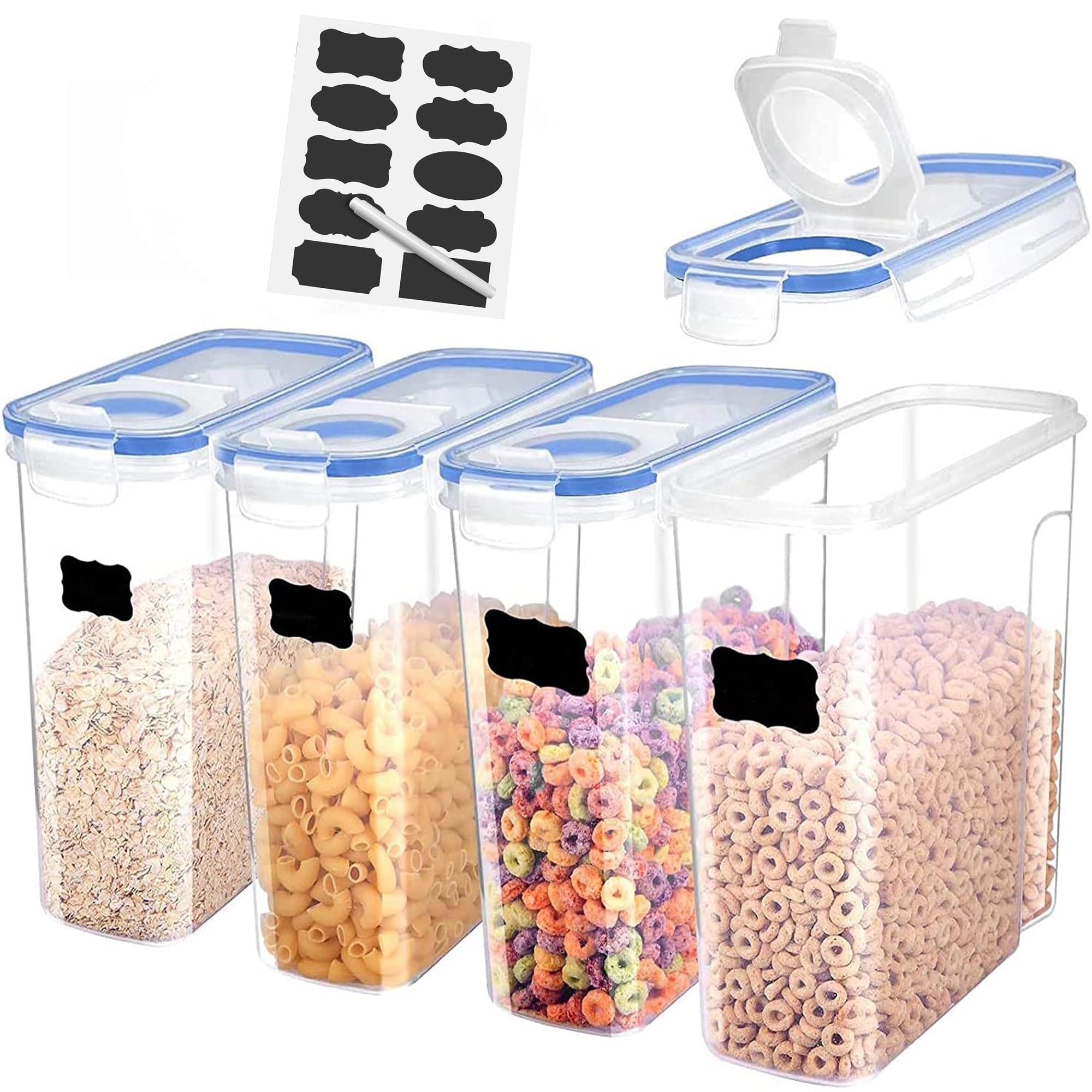 opal Cereal storage,Food container set,Kitchen Storage Organizer,BPA free Plastic Airtight,set of(2,4,6,8pcs)2.5L each Container with Lid Easy Lock Lids Leak-proof and,Blue color (8)