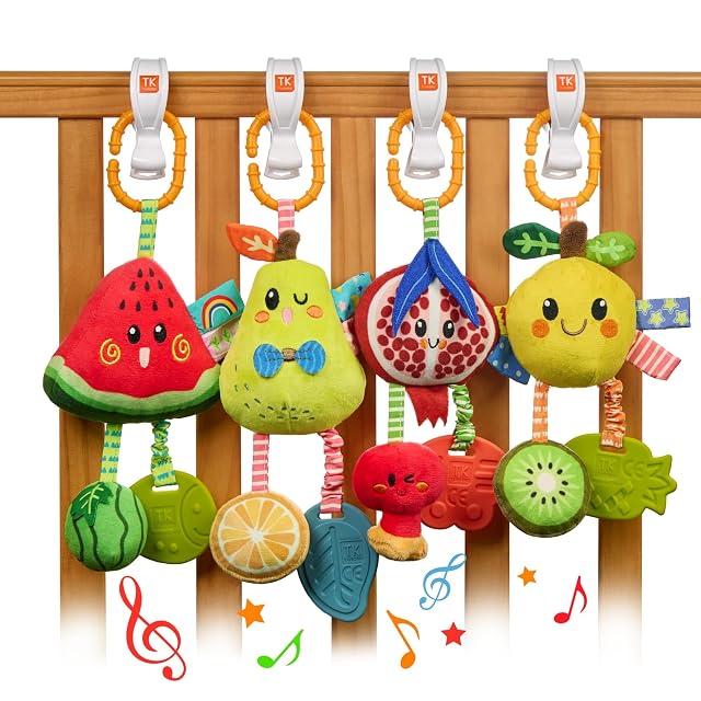 TUMAMA Cochecito de bebé juguete a partir de 0, 2, 3, 4, 6, 9, 12 meses, arco de juego de frutas, remolque