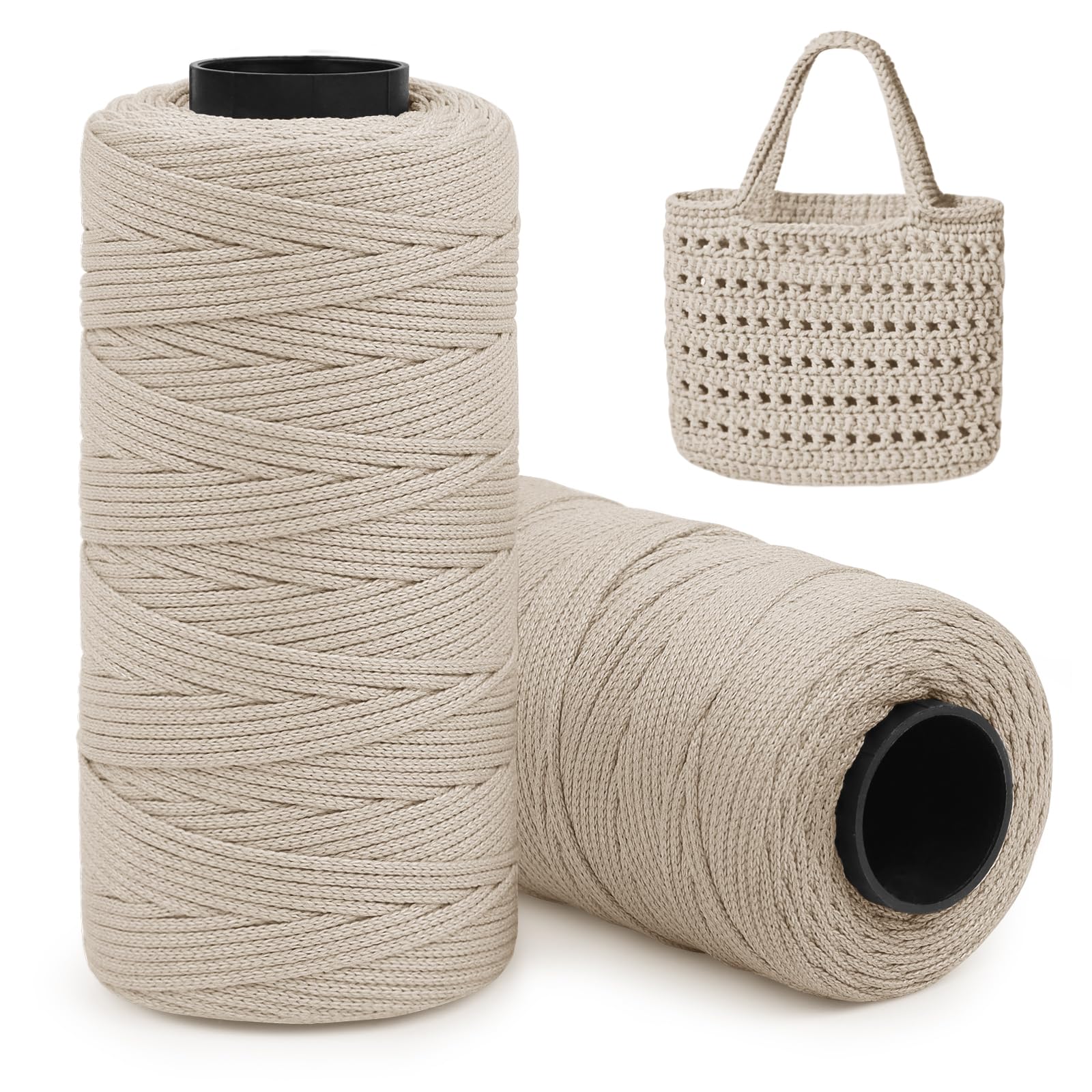 Uiopa 2 Pack Polyester Macrame Cord 2mm x 160m, Polyester Yarn for Crocheting Bags, Flat Crochet Bag Cord Macrame Yarn for Baskets, Hats, Home Decor, DIY Crafts