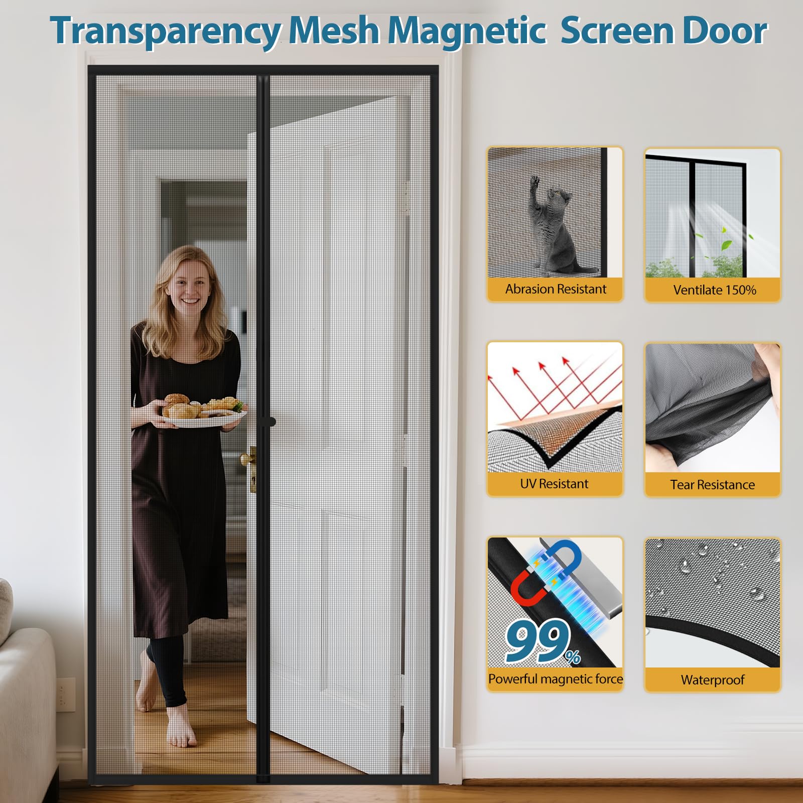 Magnetic Screen Door Mesh - Clear View Door Screen Mesh Size 38"x83" Fit Door 36 X