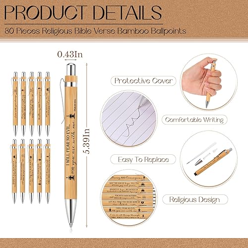 Miniatura 8 de El juego de 20 regalos cristianos incluye 20 cuadernos inspiradores con versículos de la Biblia, 20 bolígrafos retráctiles de bambú, 20 llaveros