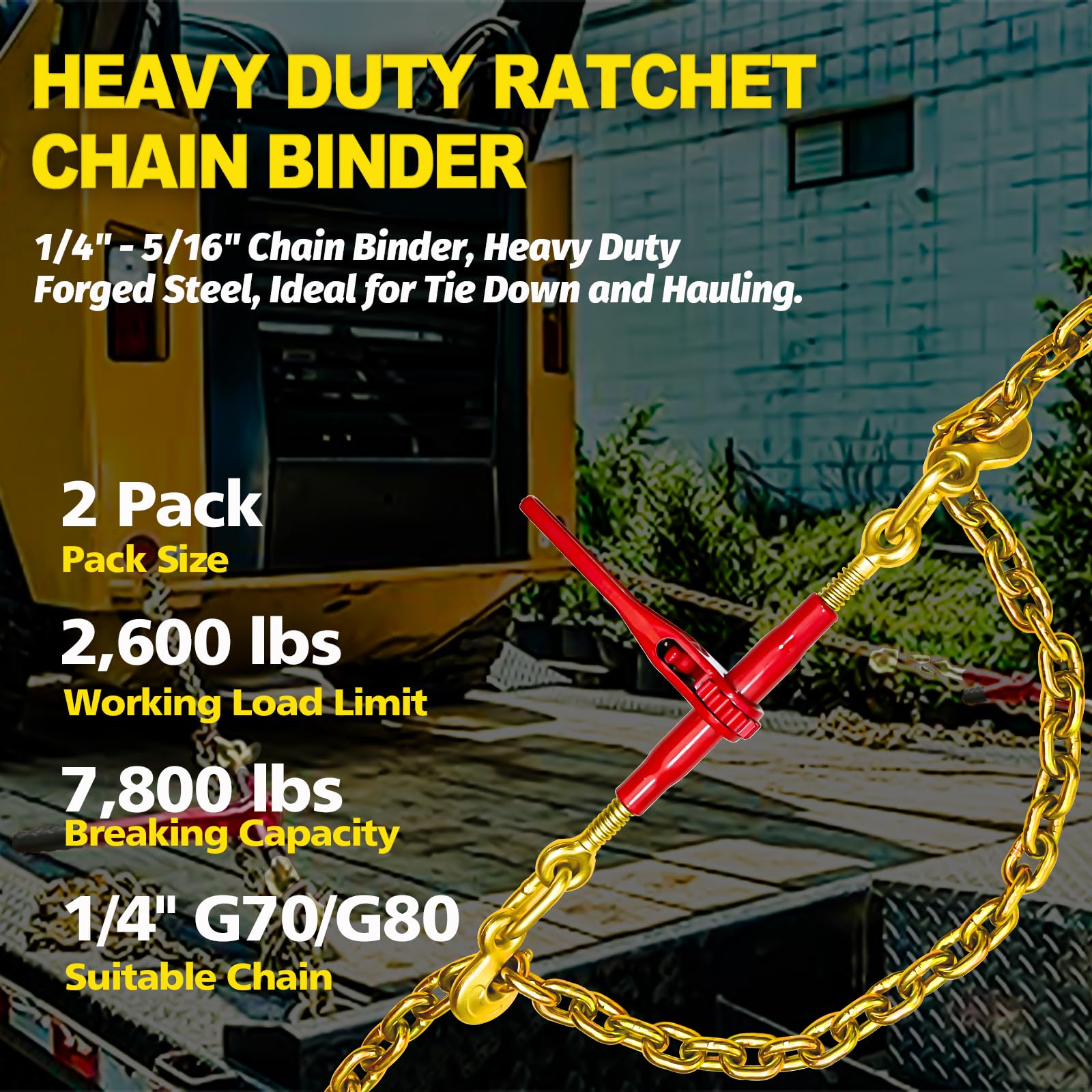 FITHOIST Ratchet Chain Binders 1/4'' - 5/16'' | 2-Pack Load Binders w/Clevis Hooks | 2,600 Lbs Working Load | Compatible with G43, G70 & G80 Chains | Secure Tie Down Binder for Hauling and Towing