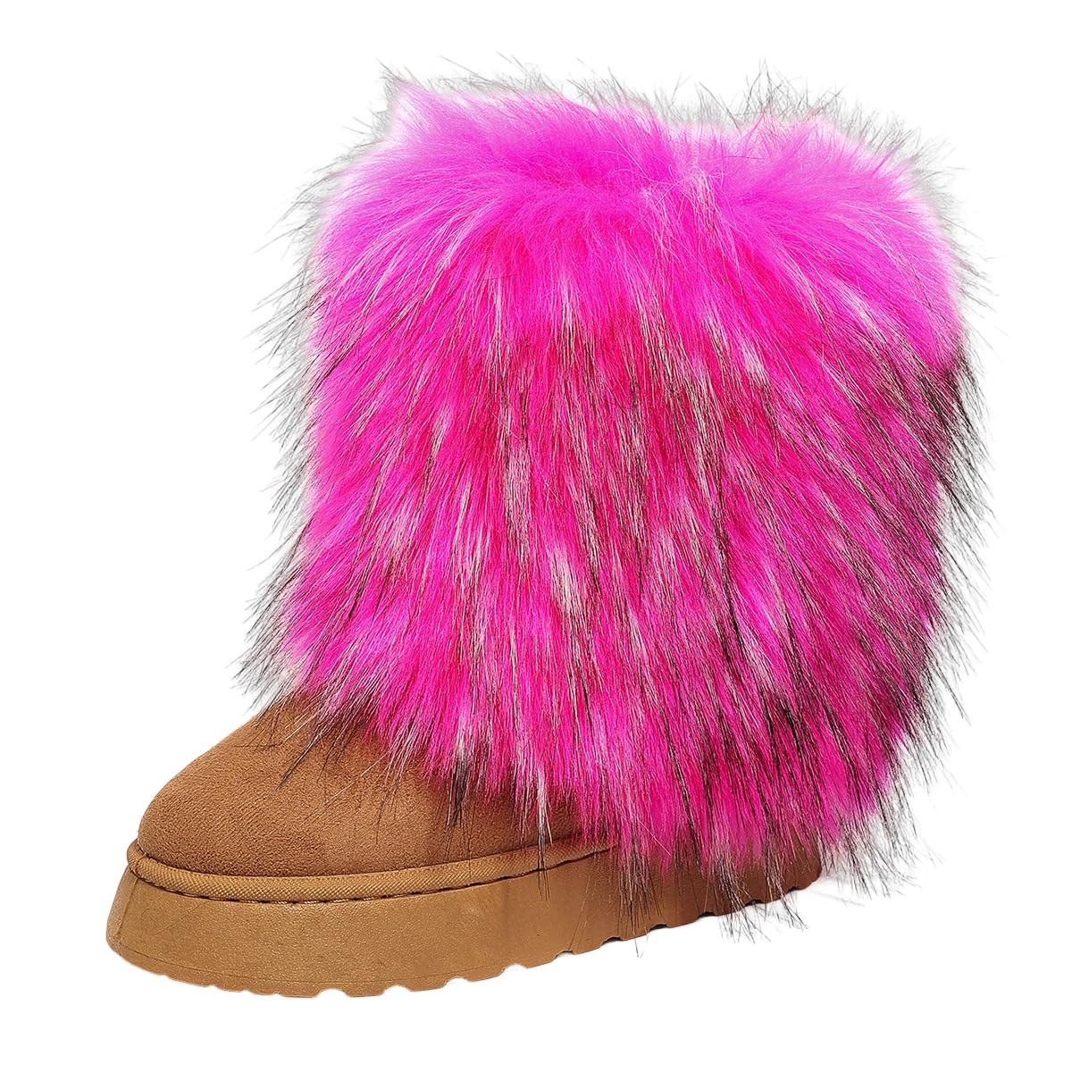 Womens Faux Fur Mid Calf Short Snow Boots Round Toe Suede Warm Fur Lined Platform Flat Shoes Comfort