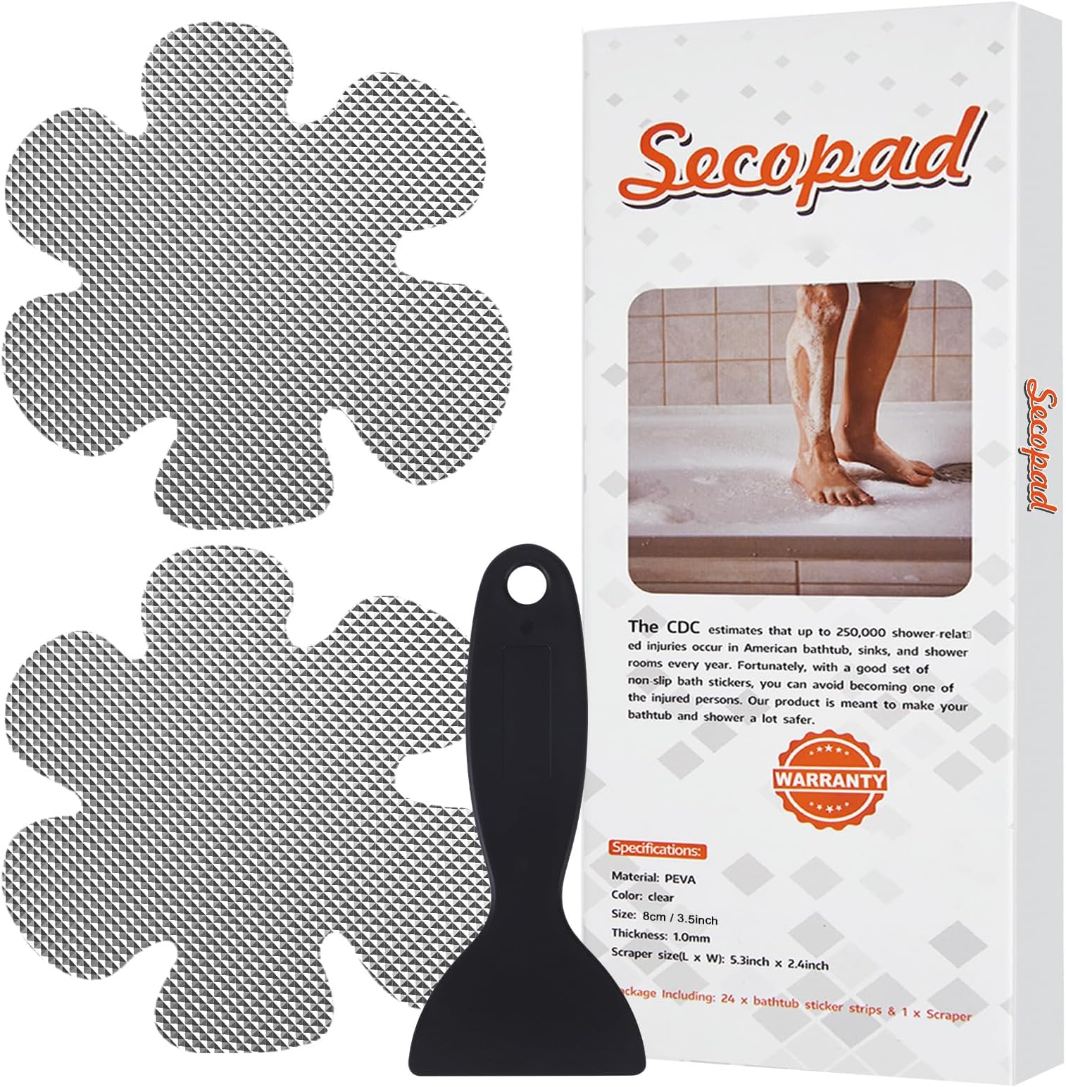 (Gray) - Bathtub Stickers Non-Slip, Safety Shower Treads Adhesive Appliques with Premium Scrape (Grey)