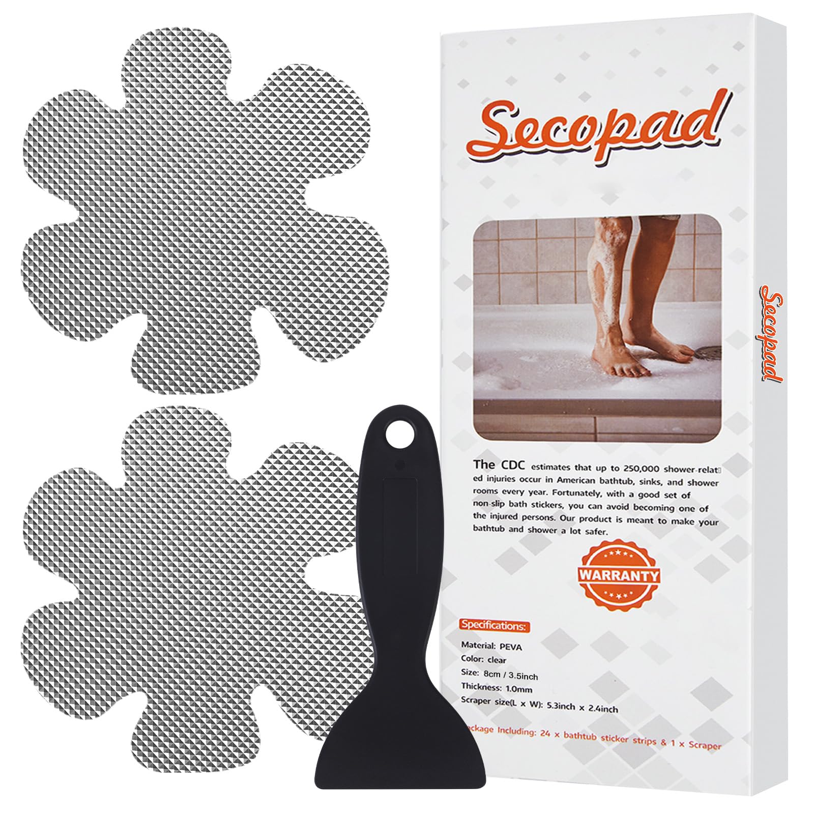 (Gray) - Bathtub Stickers Non-Slip, Safety Shower Treads Adhesive Appliques with Premium Scrape (Grey)