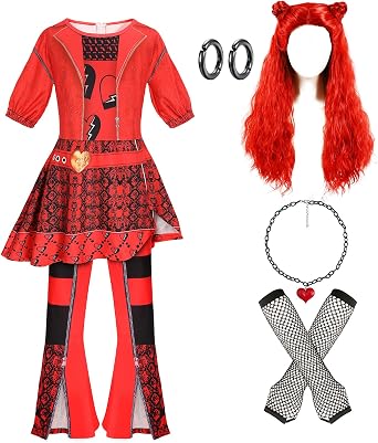 4-13 Years Rise of Red Girls Cosplay Costume Sets with, Role Playing Outfits Halloween Christmas Party