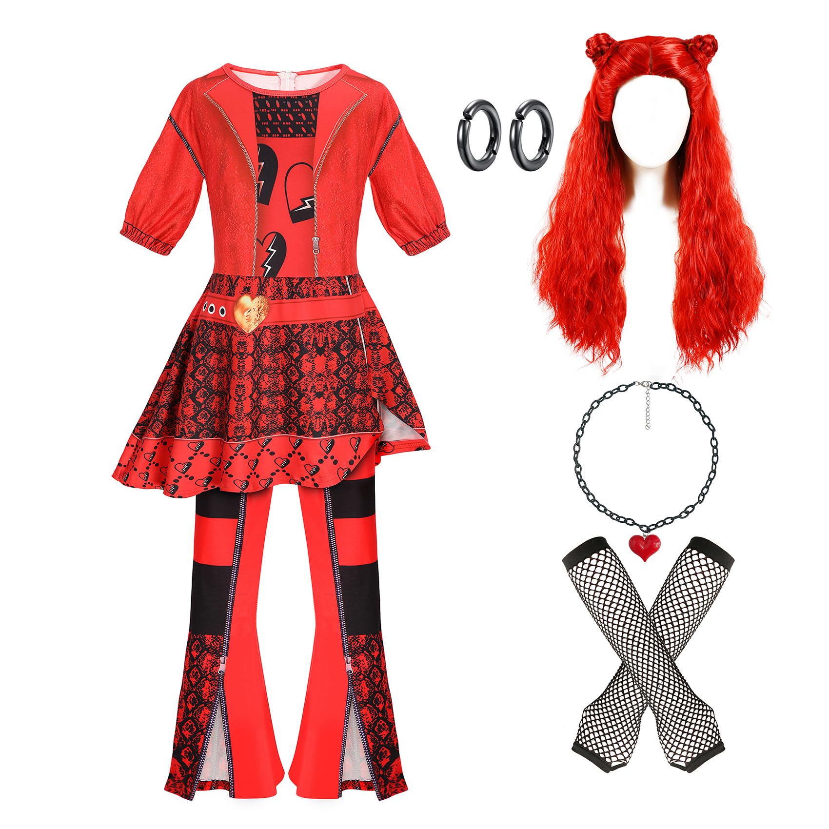 4-13 Years Rise of Red Girls Cosplay Costume Sets with, Role Playing Outfits Halloween Christmas Party