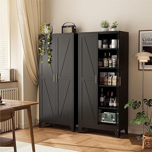 Miniatura 11 de COFaR Armario de despensa de 71 pulgadas con cajón, armario de almacenamiento azul pavo real con estantes ajustables, armario moderno de 3 secciones