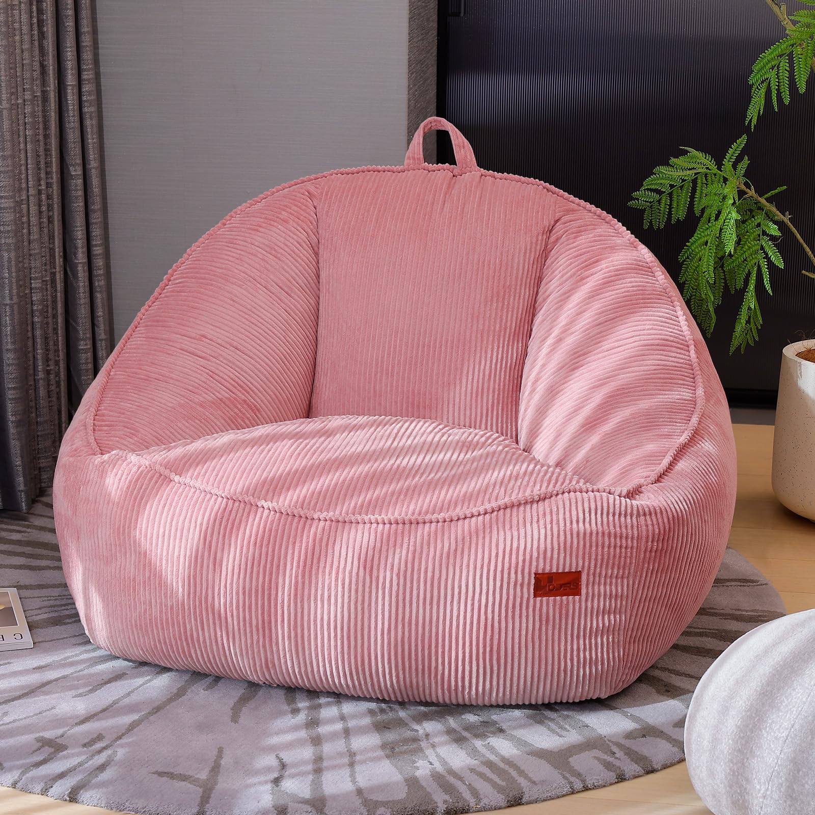 Sitzsack mit Memory-Foam-Füllung, Großer Cord Sitzsack für Erwachsene & Kinder, Bequemer Boneless Bean Bag mit Tragegriff für Wohnzimmer, Schlafzimmer, Gamingzimmer, Büro & Balkon(Rosa-M)