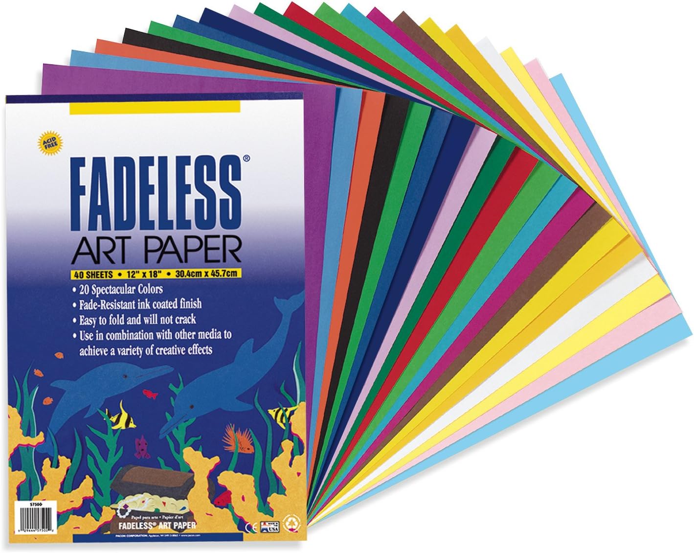 Fadeless Art Paper Pad, 20 Assorted Colors, 12" x 18", 40